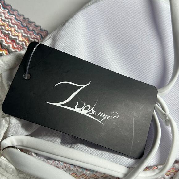 Zuvebamyo Women's Two Piece High Waist Bikini Swimsuit Set Rib White S Small NEW - Picture 10 of 10